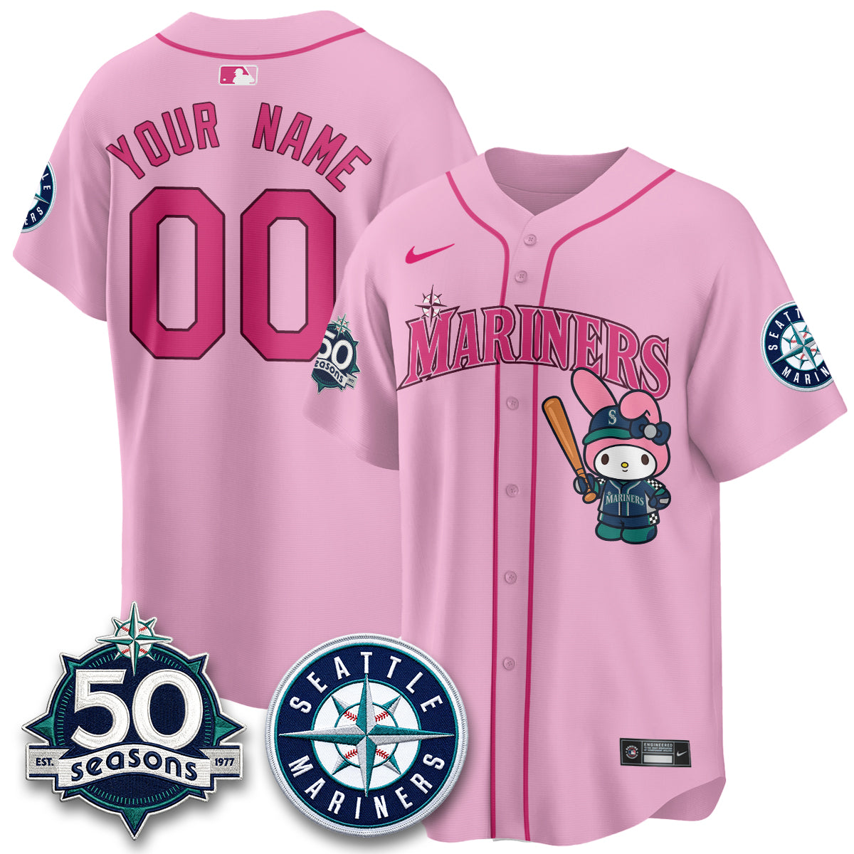 Seattle Mariners x  Pink Sanrio Friend Vapor Custom Jersey - Stitched