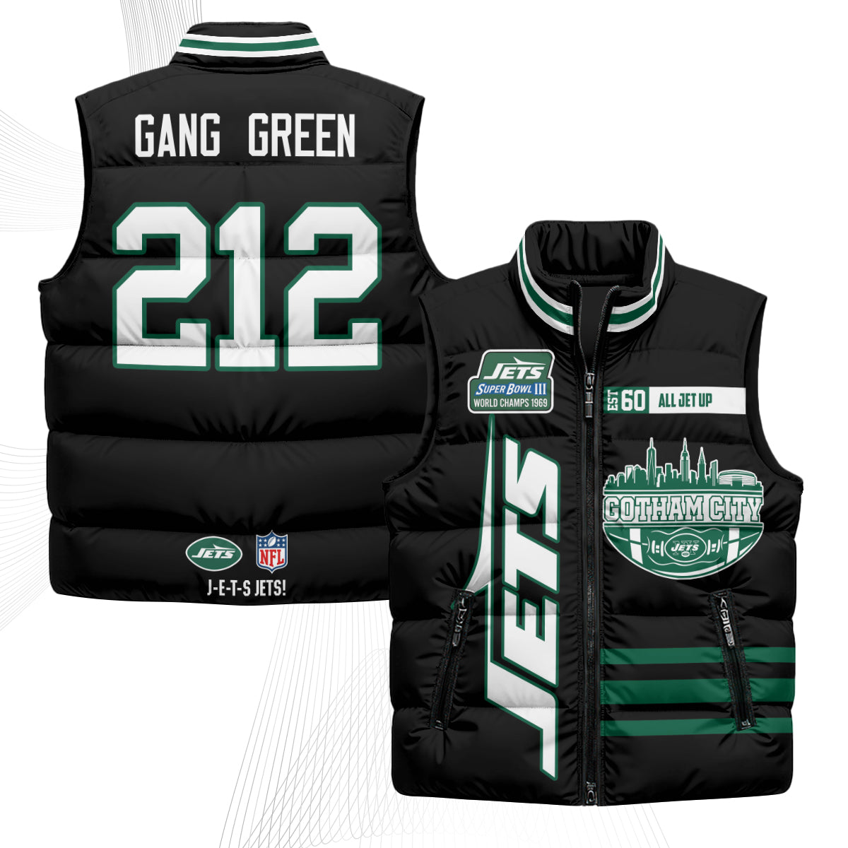 New York Jets Gotham City Puffer Vest - Printed