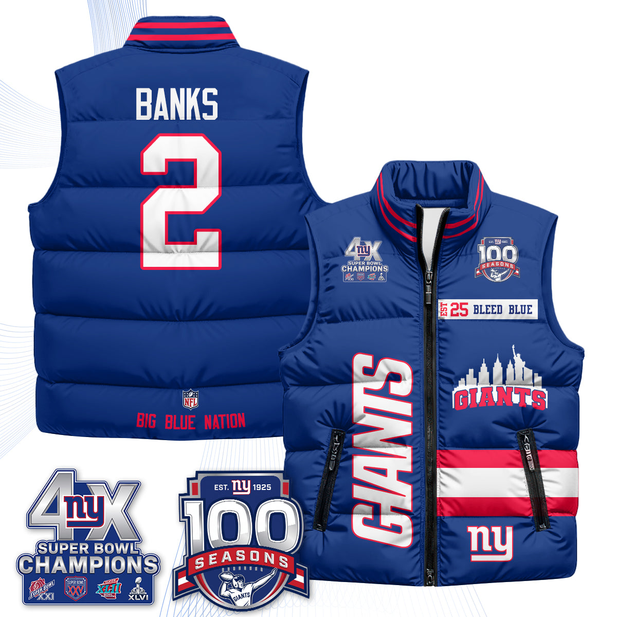 NYG 4X Champs S.Bowl Puffer Vest - Printed