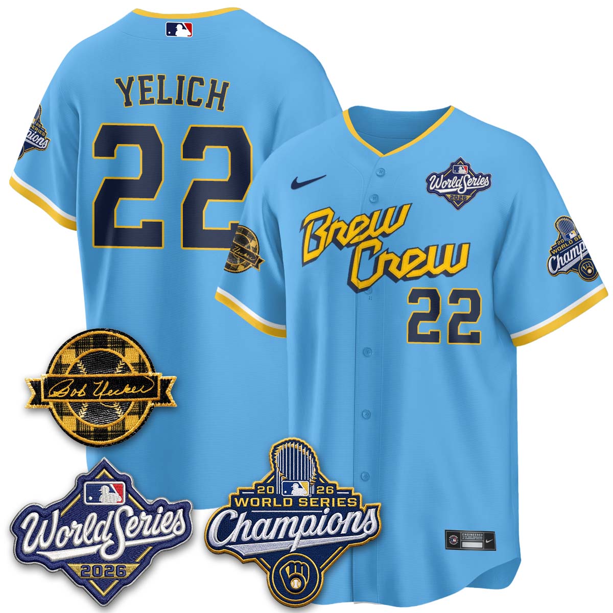 MIL 2026 WS Champions - Bob Uecker Patch Cream Jersey - Stitched (#24)
