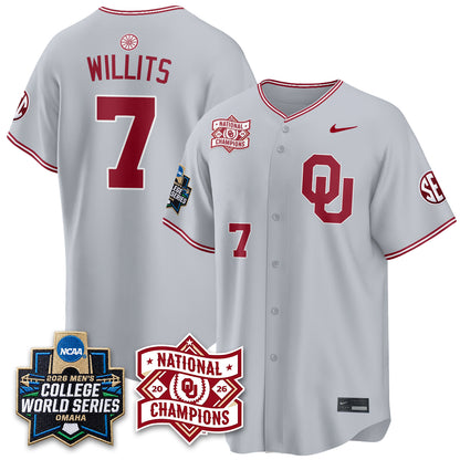 Oklahoma Sooners 2026 NCAA Baseball Men's College World Series Champions Vapor Jersey - Stitched