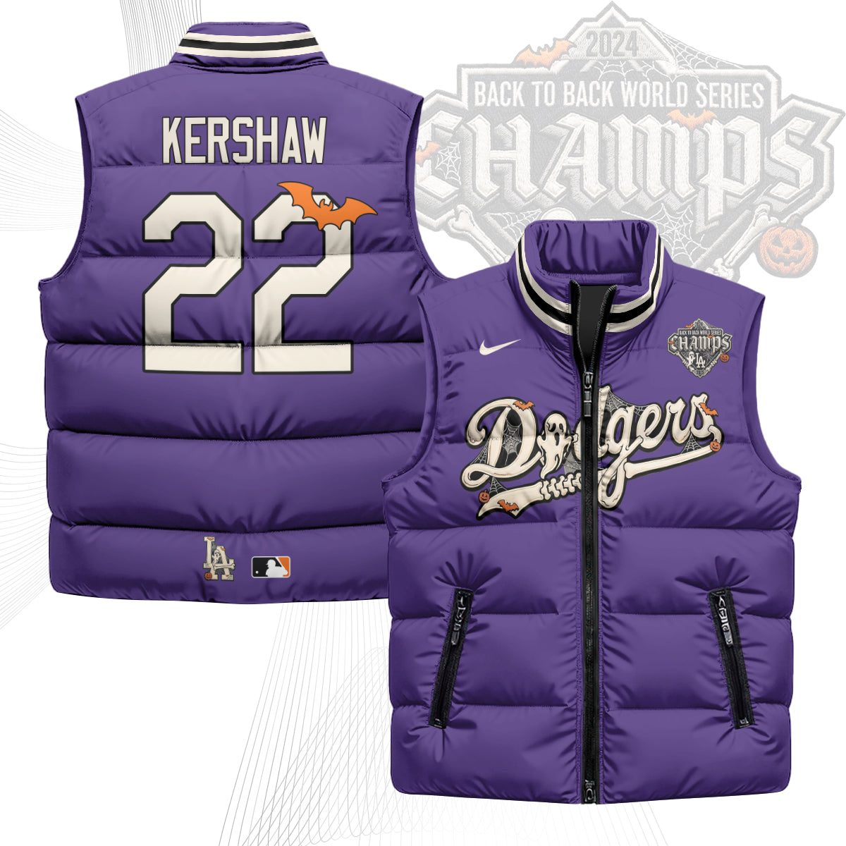 Los Angeles Dodgers Halloween 2026 Unisex Puffer Vest - Printed