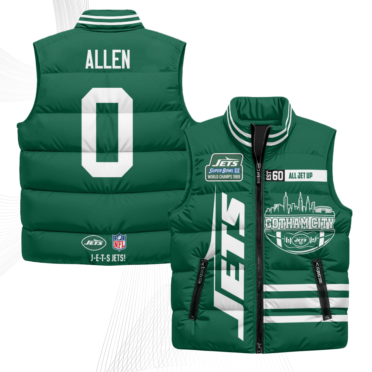 New York Jets Gotham City Puffer Vest - Printed