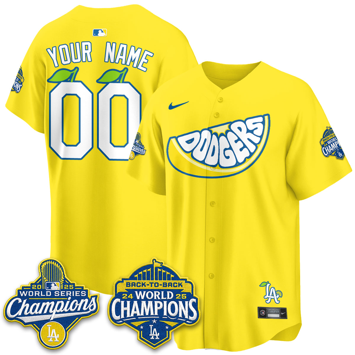 Los Angeles Dodgers Lemonade Collection Vapor Custom Jersey - Stitched