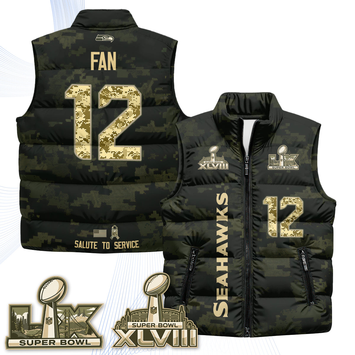 Seattle Seahawks 2026 Salute to Service Puffer Vest - Printed