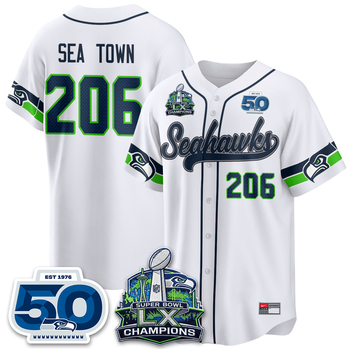 Seattle Seahawks SB LX Champs Vapor Baseball Jersey - Stitch