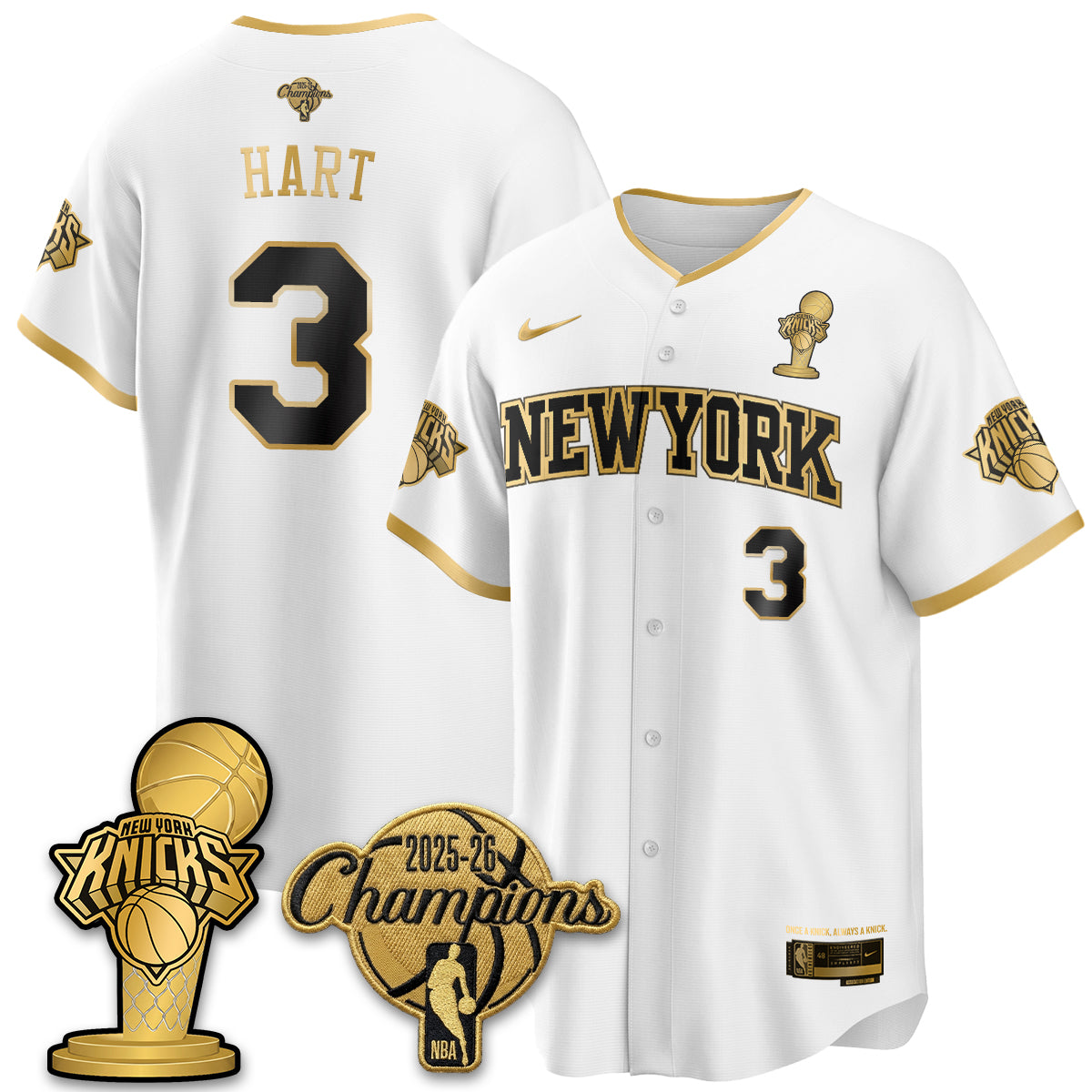NYK 2026 NBA Champions Vapor Black Gold Jersey - Stitched