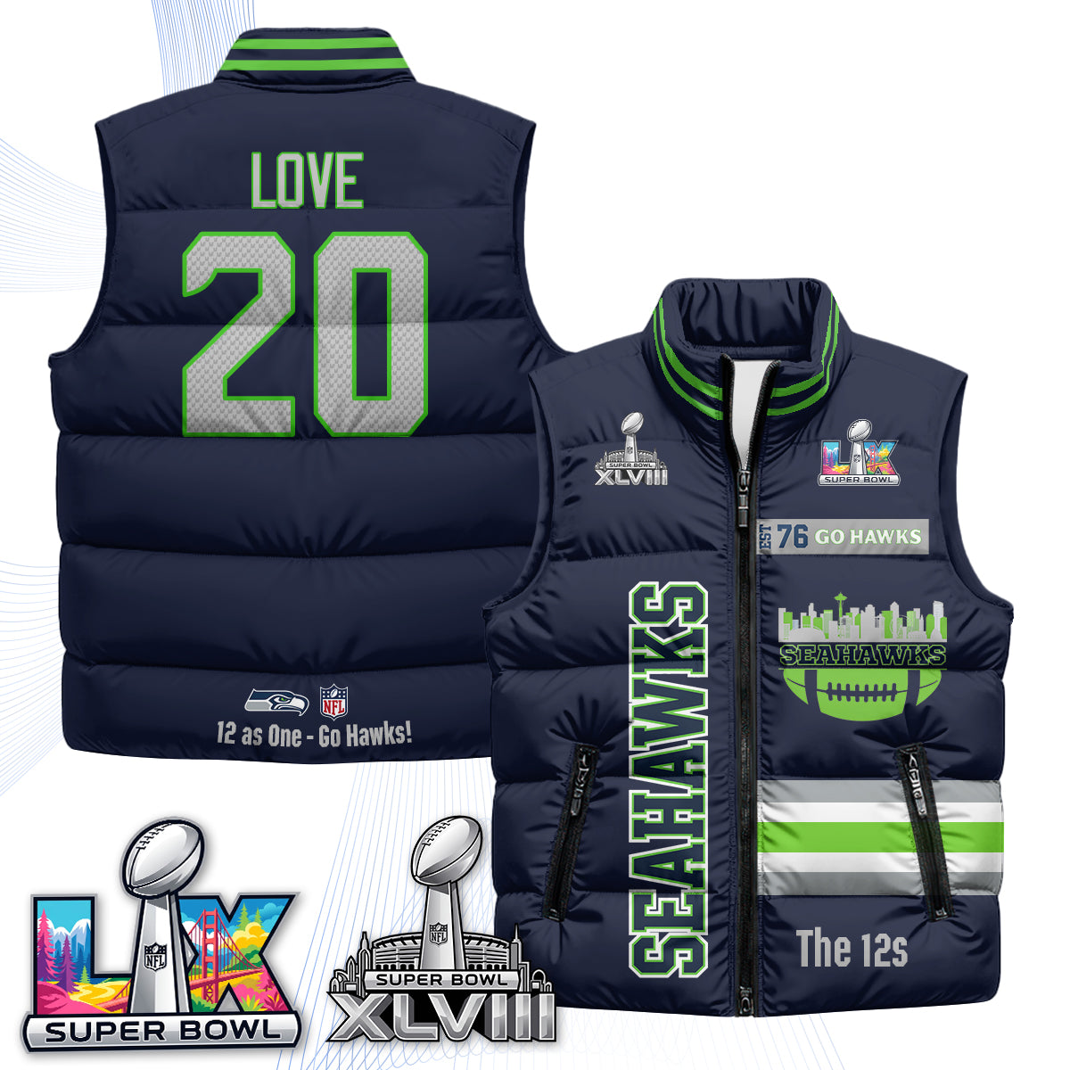Seattle Seahawks "Go Hawks" Edition Puffer Vest - Printed