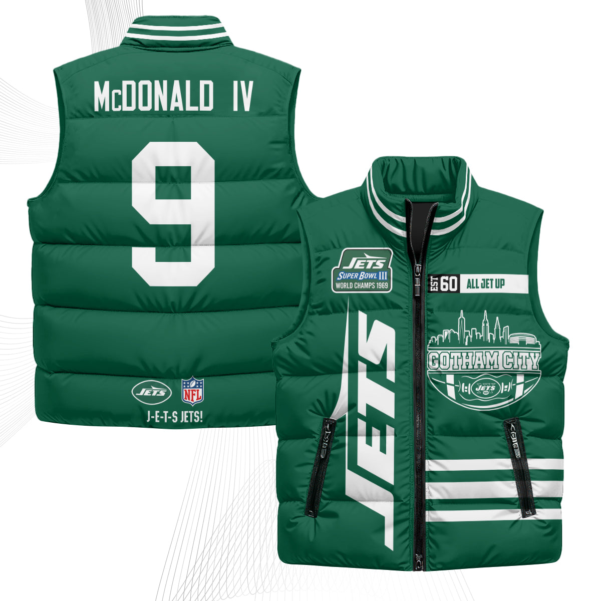 New York Jets Gotham City Puffer Vest - Printed