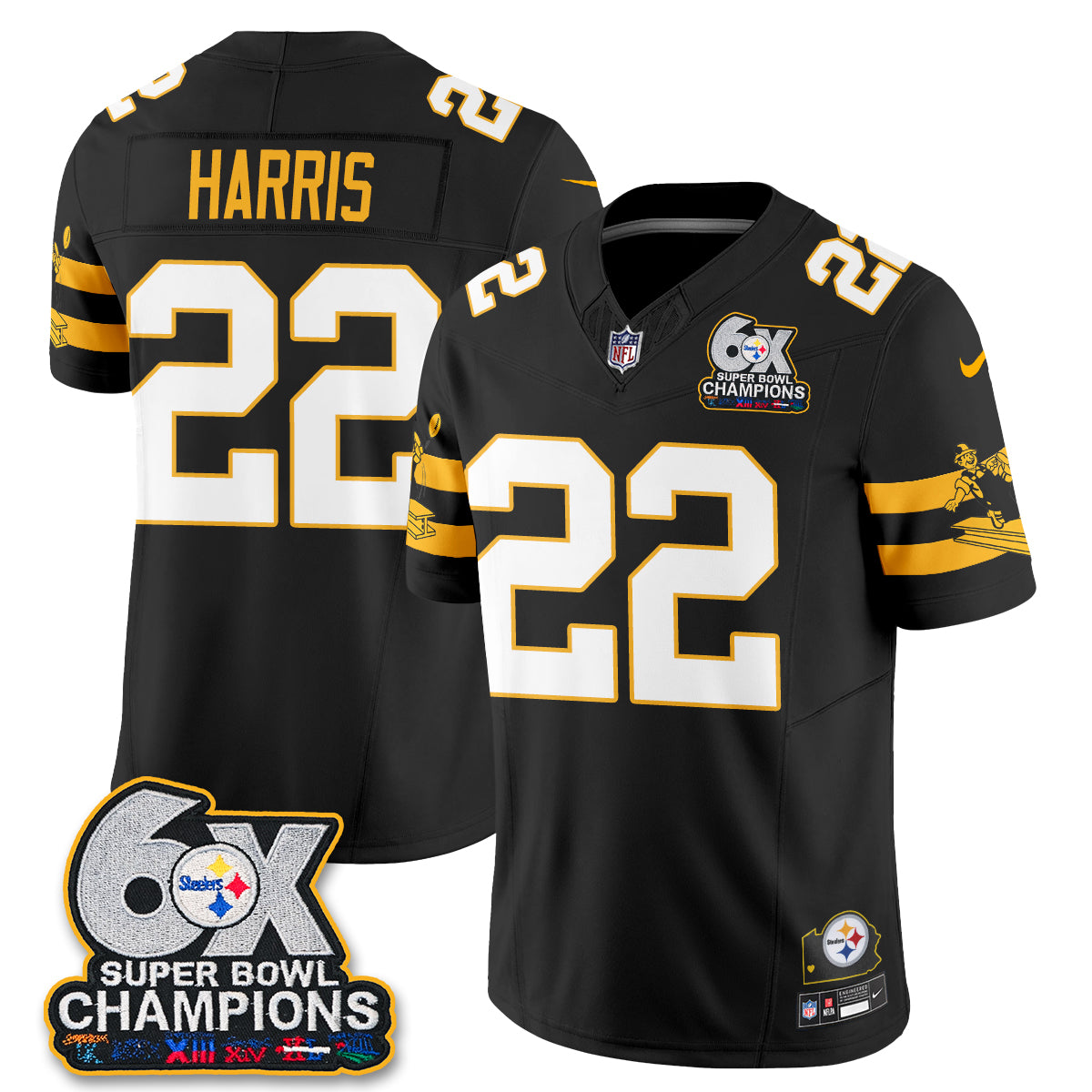 Pittsburgh Steelers 6X Champs Throwback V2 Vapor Jersey - Stitched