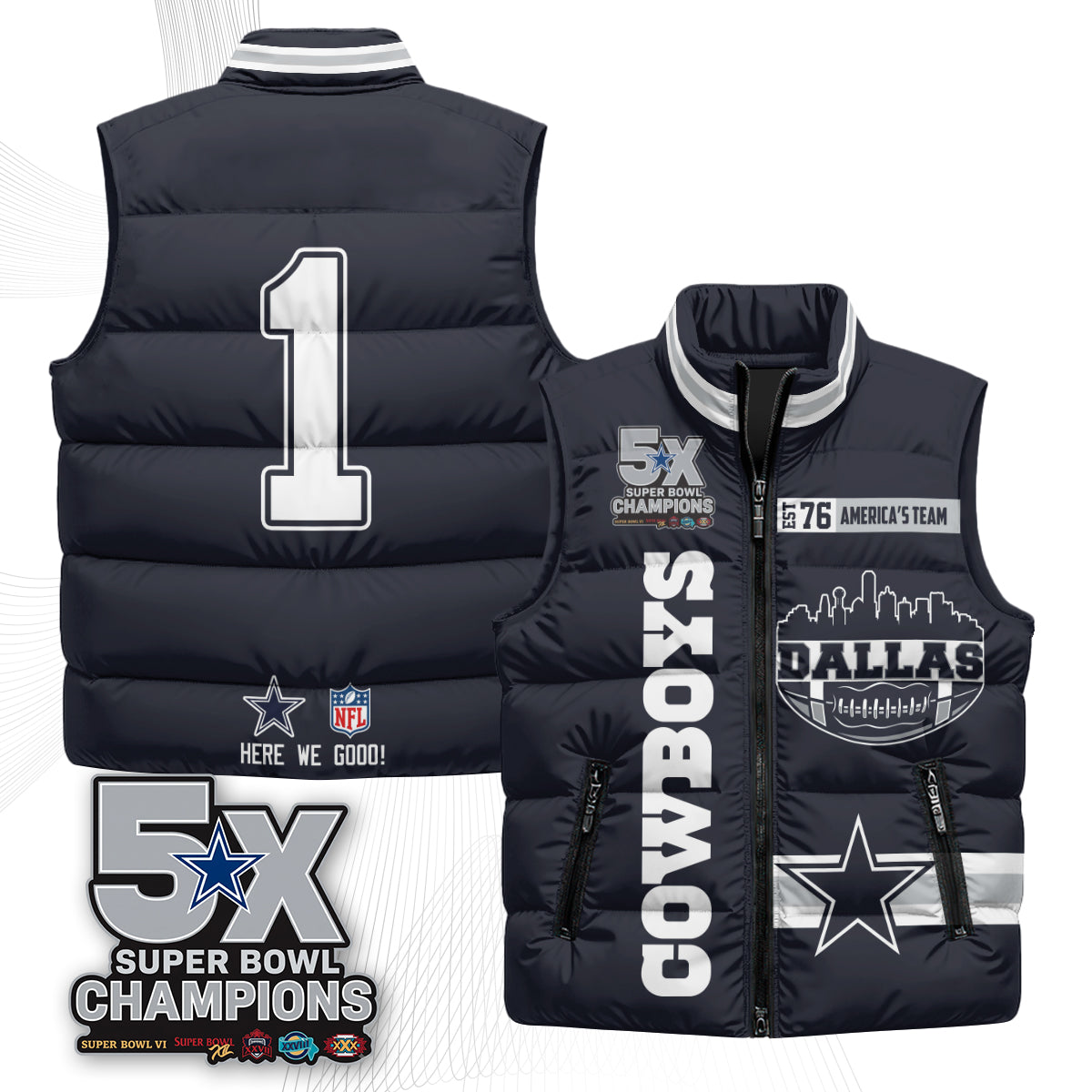 DAL "America's Team" Puffer Vest - Printed