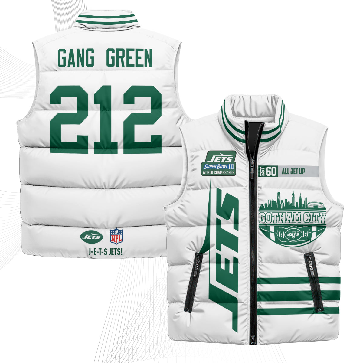 New York Jets Gotham City Puffer Vest - Printed