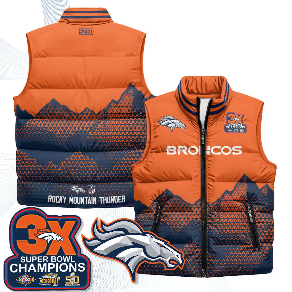 Denver Broncos Fan Gear Edition Unisex Puffer Vest - Printed