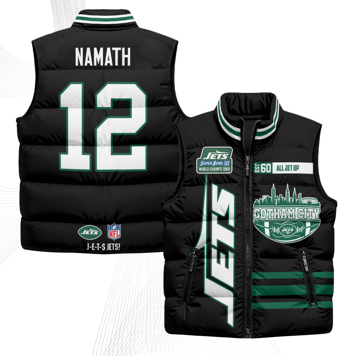 New York Jets Gotham City Puffer Vest - Printed