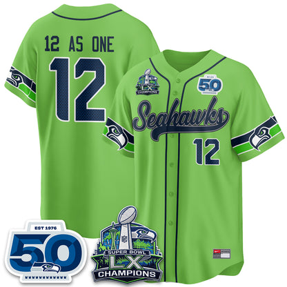 Seattle Seahawks SB LX Champs Vapor Baseball Jersey - Stitch