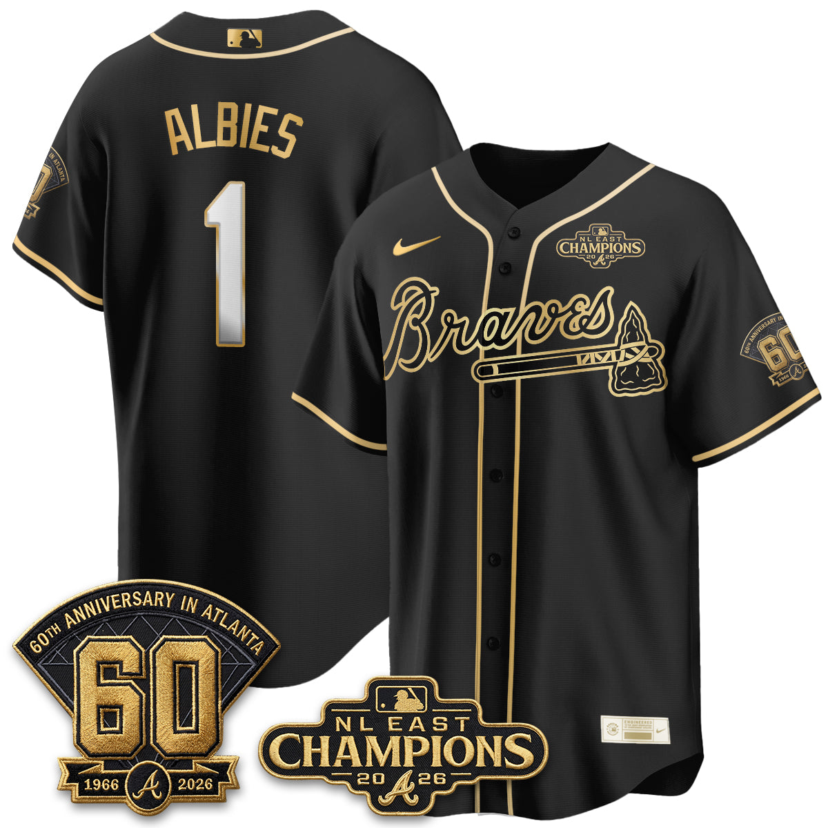 Atlanta Braves 2026 NL East Champs Gold Edition Vapor Jersey - Stitched