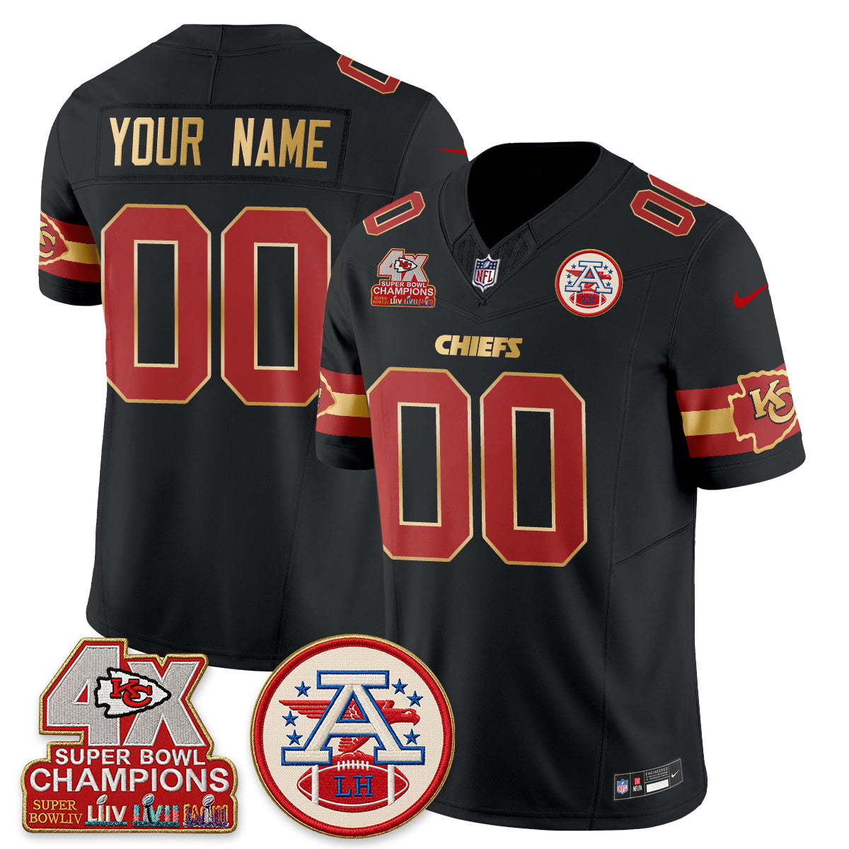 KC 4X Champs Gold Edition Vapor Custom Jersey - Stitched