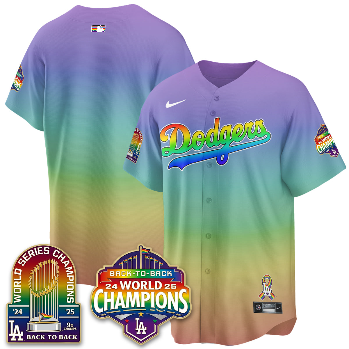 Los Angeles Dodgers Happy Pride Month Vapor Jersey - Stitched
