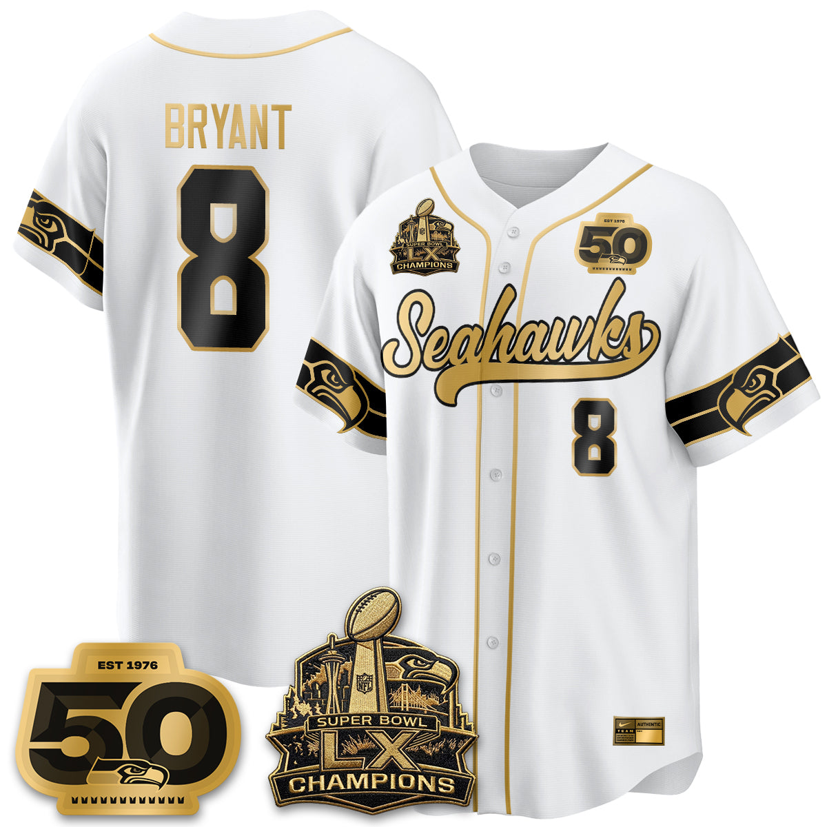 Seattle Seahawks SB LX Champs Vapor Baseball Jersey - Stitch