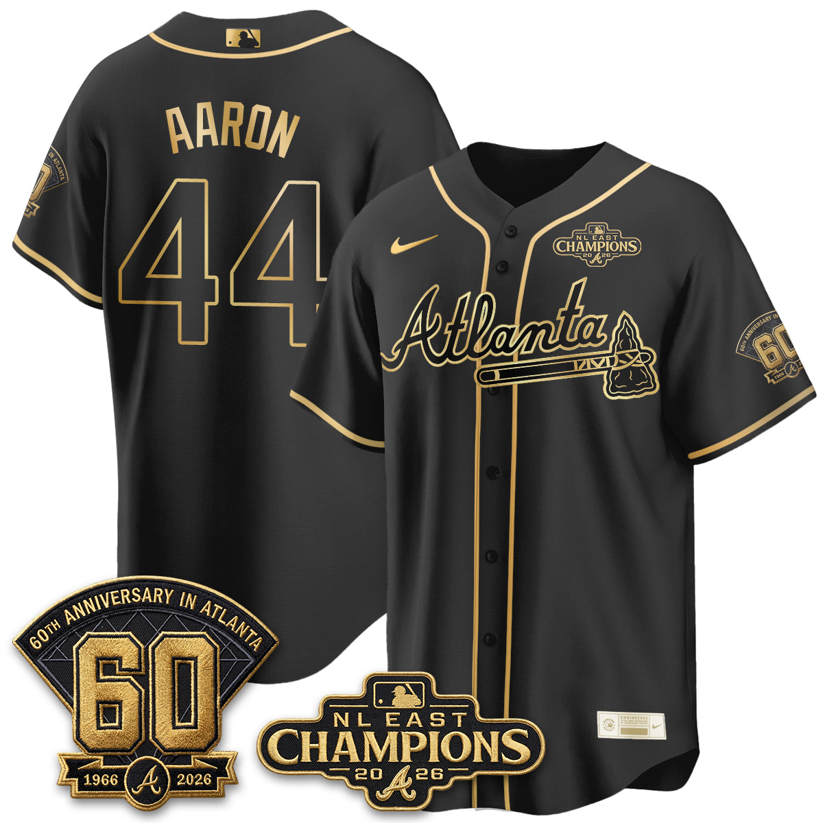 Atlanta Braves 2026 NL East Champs Gold Edition Vapor Jersey - Stitched