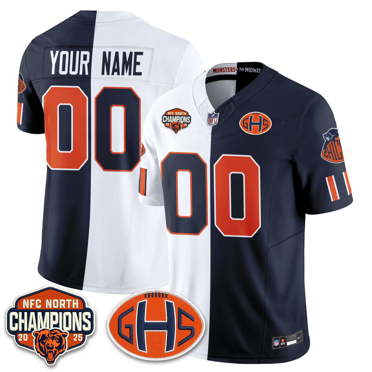 Chicago Bears 2026 Rivalries Split Edition Vapor Custom Jersey - Stitched