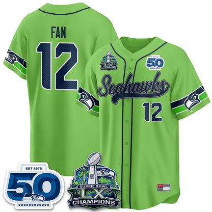 Seattle Seahawks SB LX Champs Vapor Baseball Jersey - Stitch