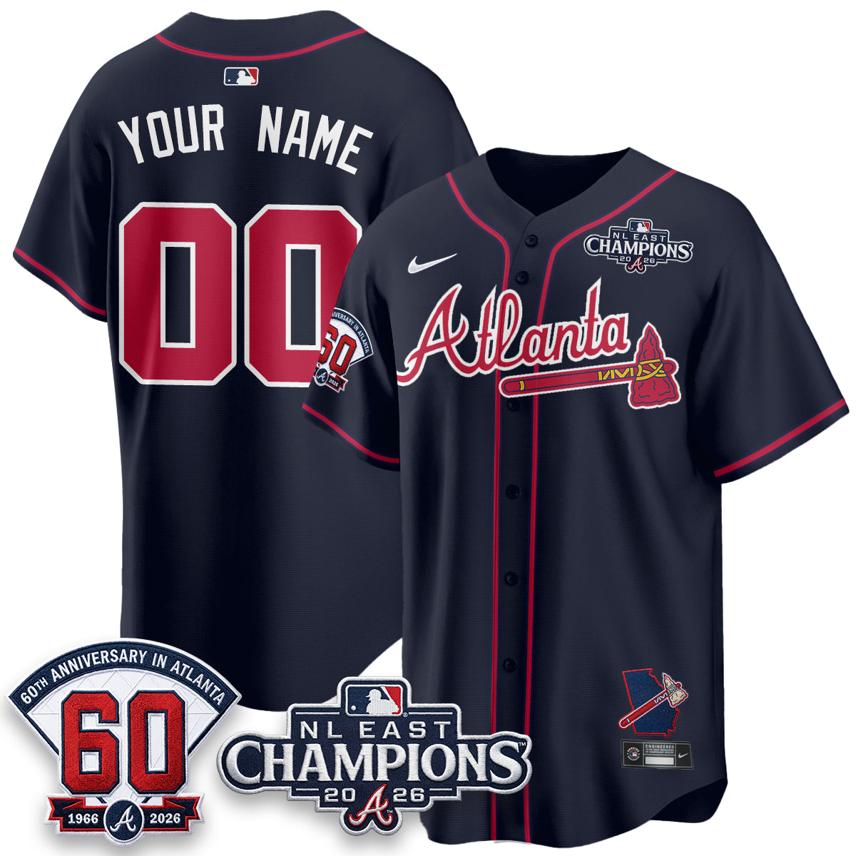 Atlanta Braves 2026 NL East Champs Vapor Custom Jersey - Stitched