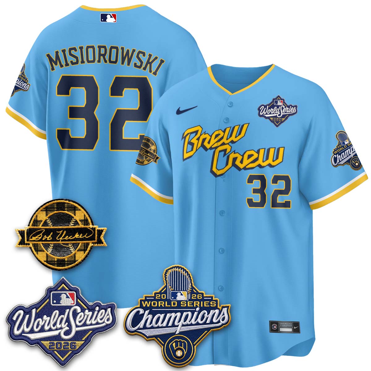 MIL 2026 WS Champions - Bob Uecker Patch Cream Jersey - Stitched (#24)