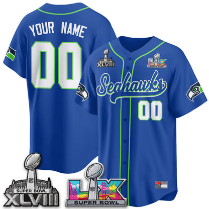 Seattle Seahawks S.Bowl Champs Baseball Vapor Custom Jersey - Stitched