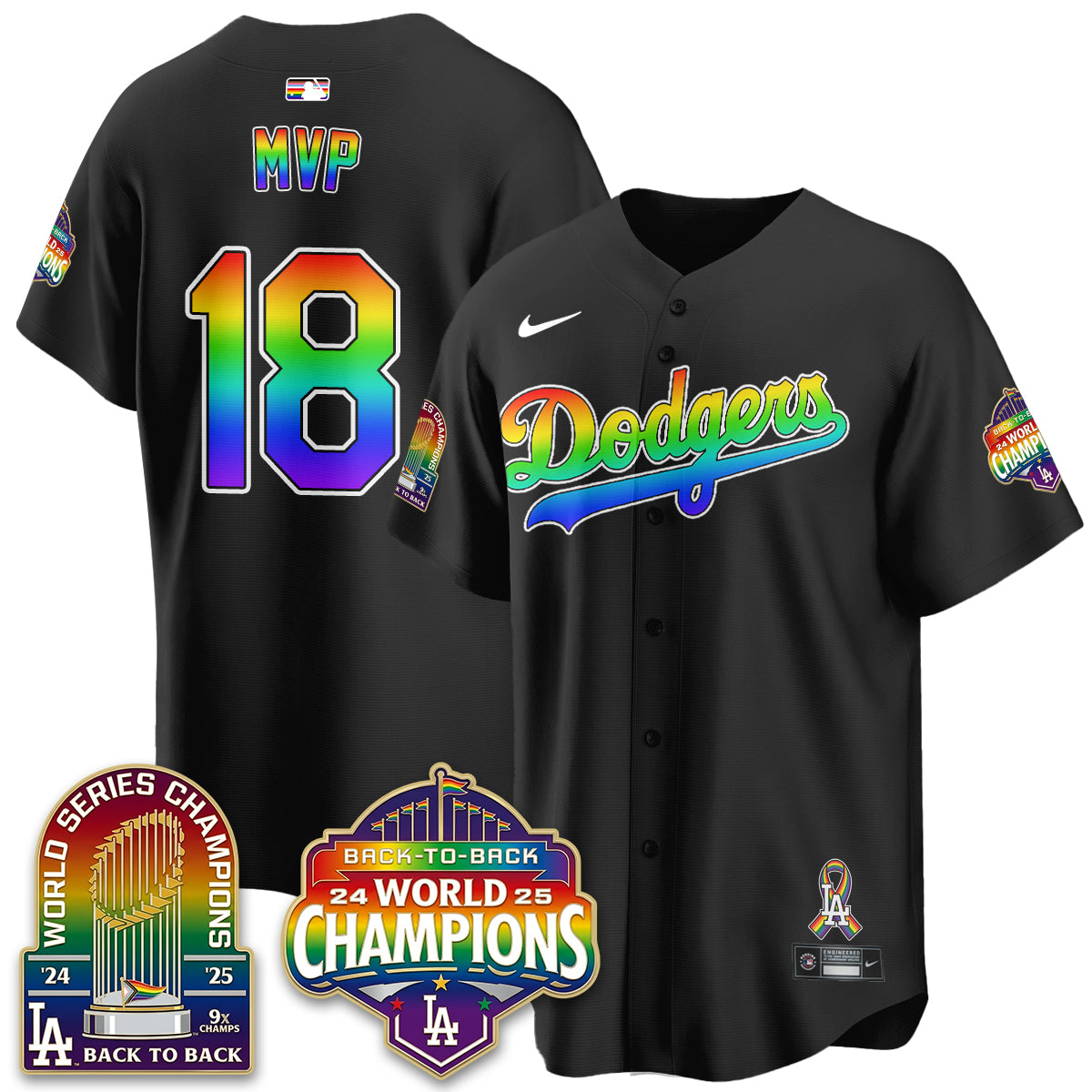 Los Angeles Dodgers Happy Pride Month Vapor Jersey - Stitched