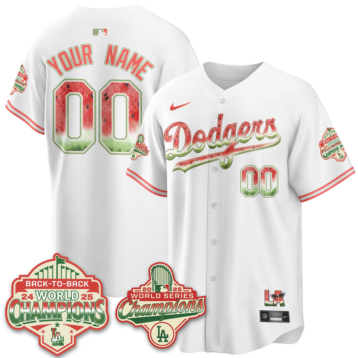 Los Angeles Dodgers National Watermelon Day Vapor Custom Jersey - Stitched