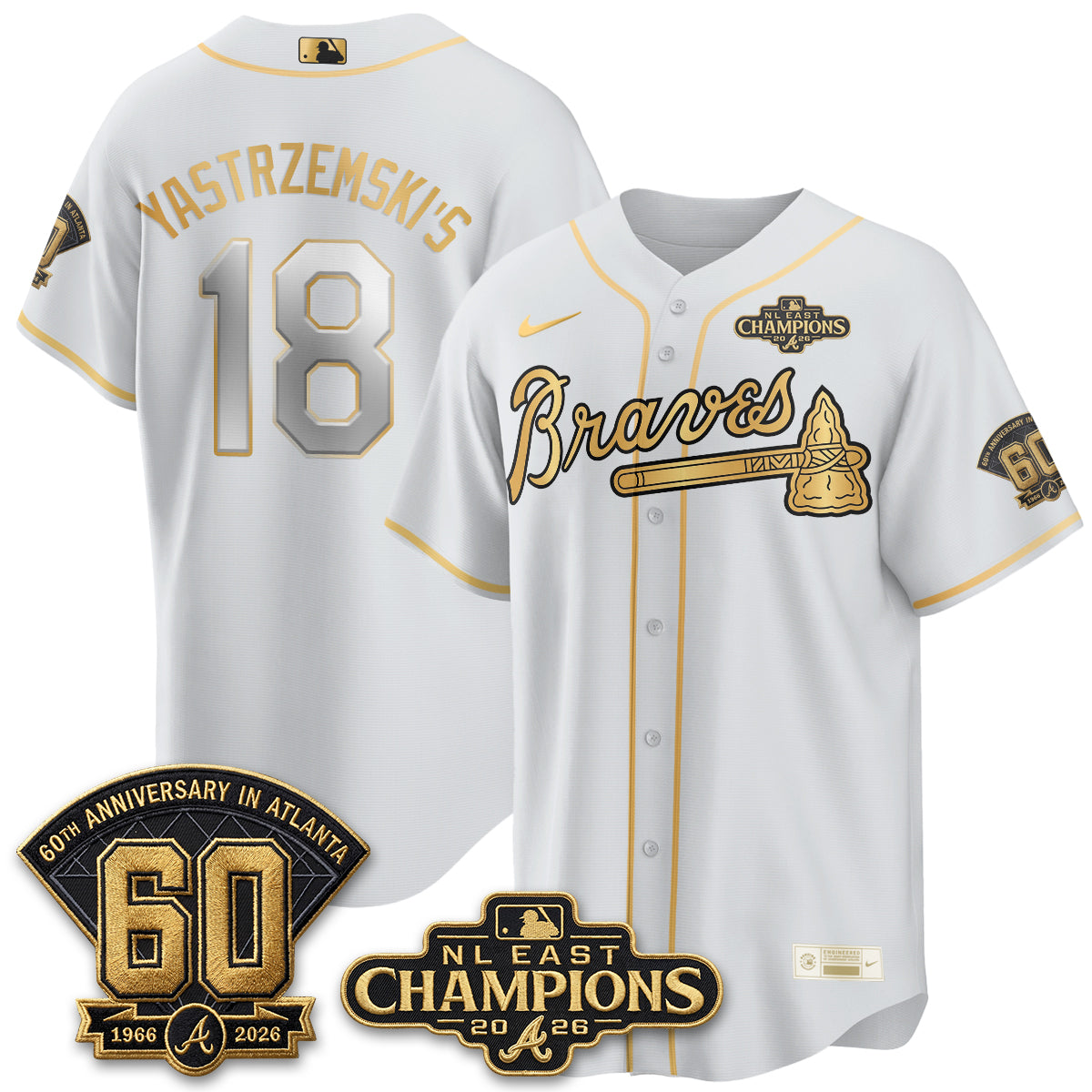 Atlanta Braves 2026 NL East Champs Gold Edition Vapor Jersey - Stitched