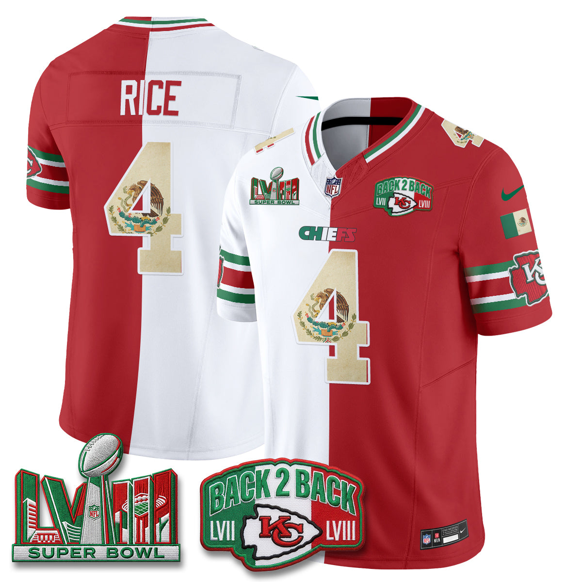 Kansas City Chiefs Mexico Split Edition Vapor Jersey - Stitched
