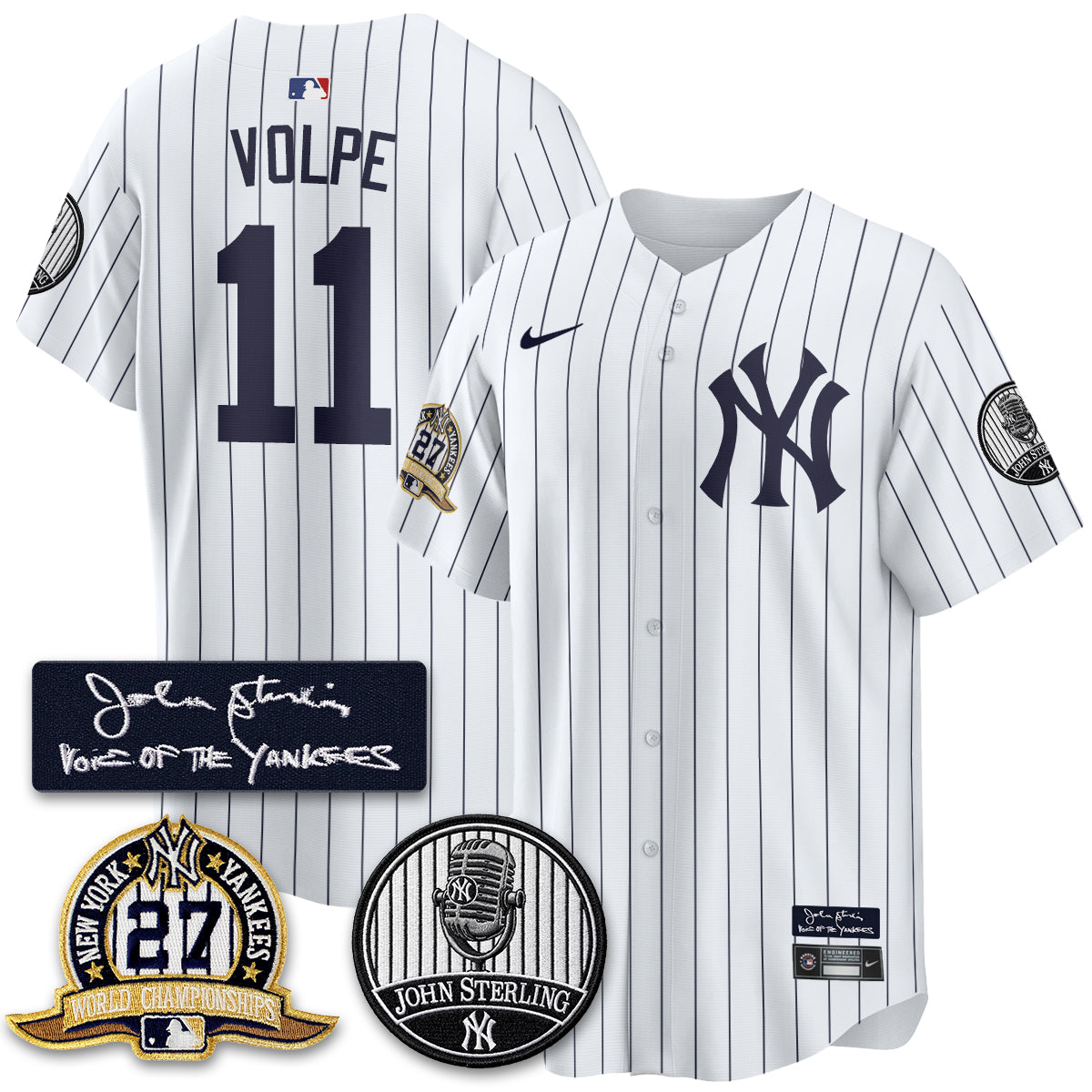 NYY John Sterling Tribute Patch Vapor Premier Limited Jersey - Stitched