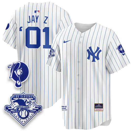 NYY x Jay Z Edition Vapor White Pinstripe  Jersey - Stitched