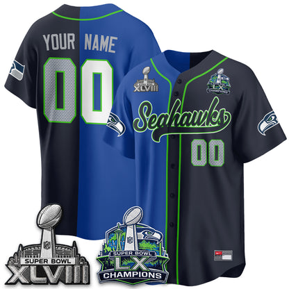 Seattle Seahawks S.Bowl Champs Split Baseball Custom Jersey V1- Stitched