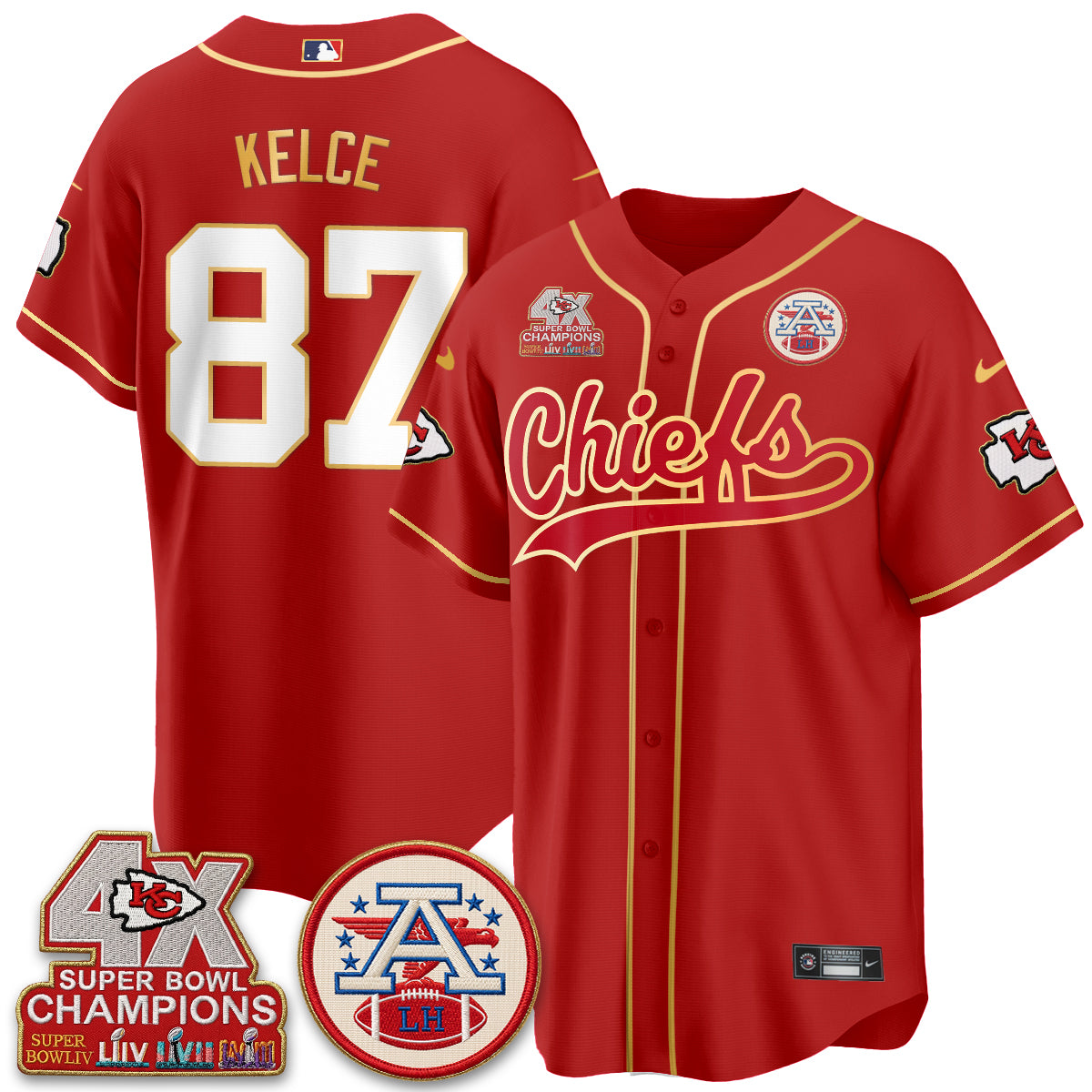 KC 4X Champs Gold Trim Edition Vapor Baseball Jersey - Stitched