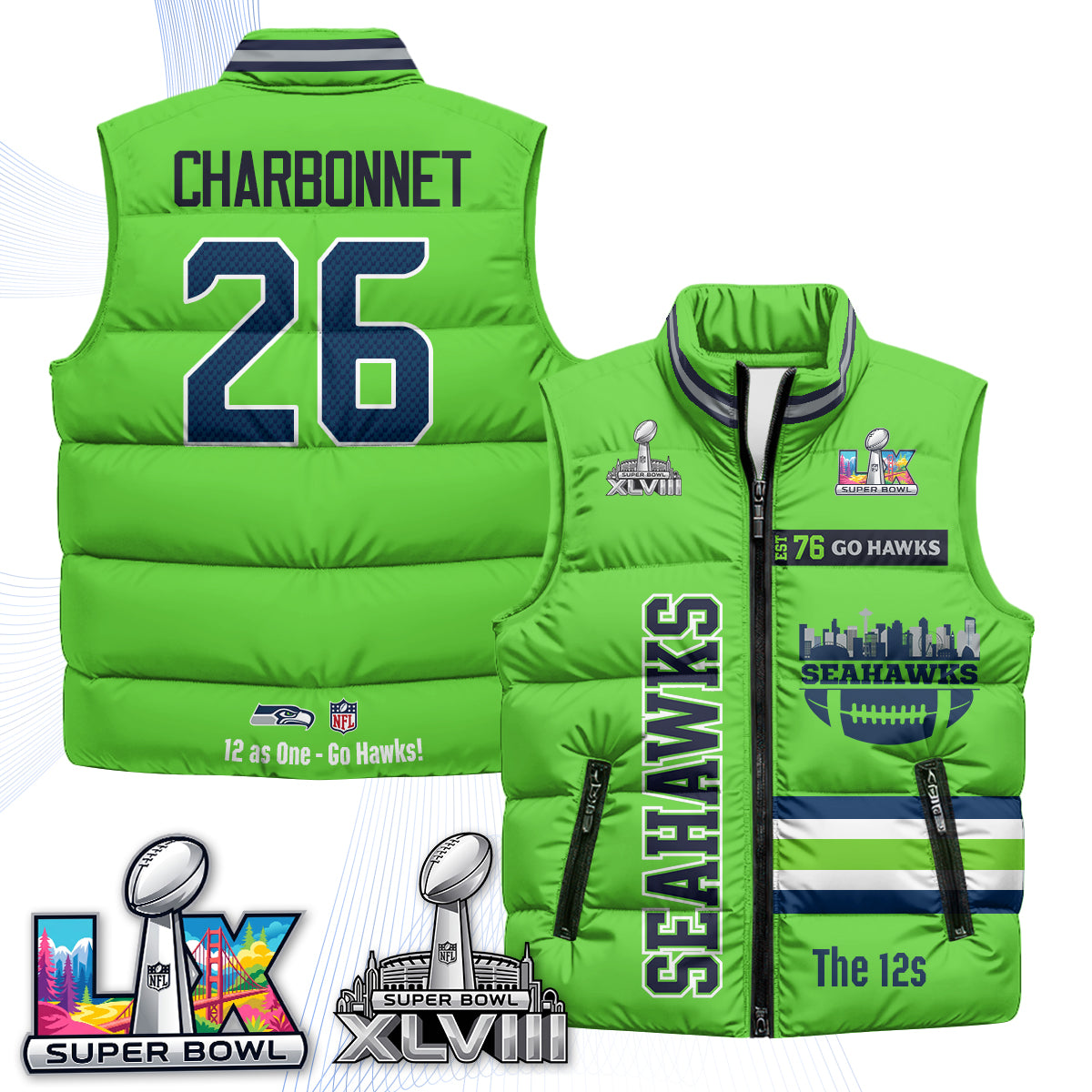 Seattle Seahawks "Go Hawks" Edition Puffer Vest - Printed