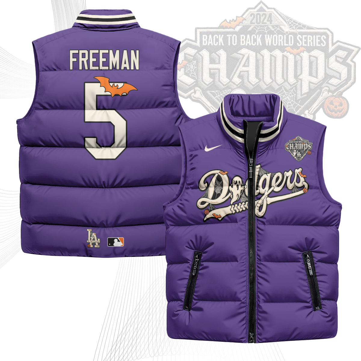 Los Angeles Dodgers Halloween 2026 Unisex Puffer Vest - Printed