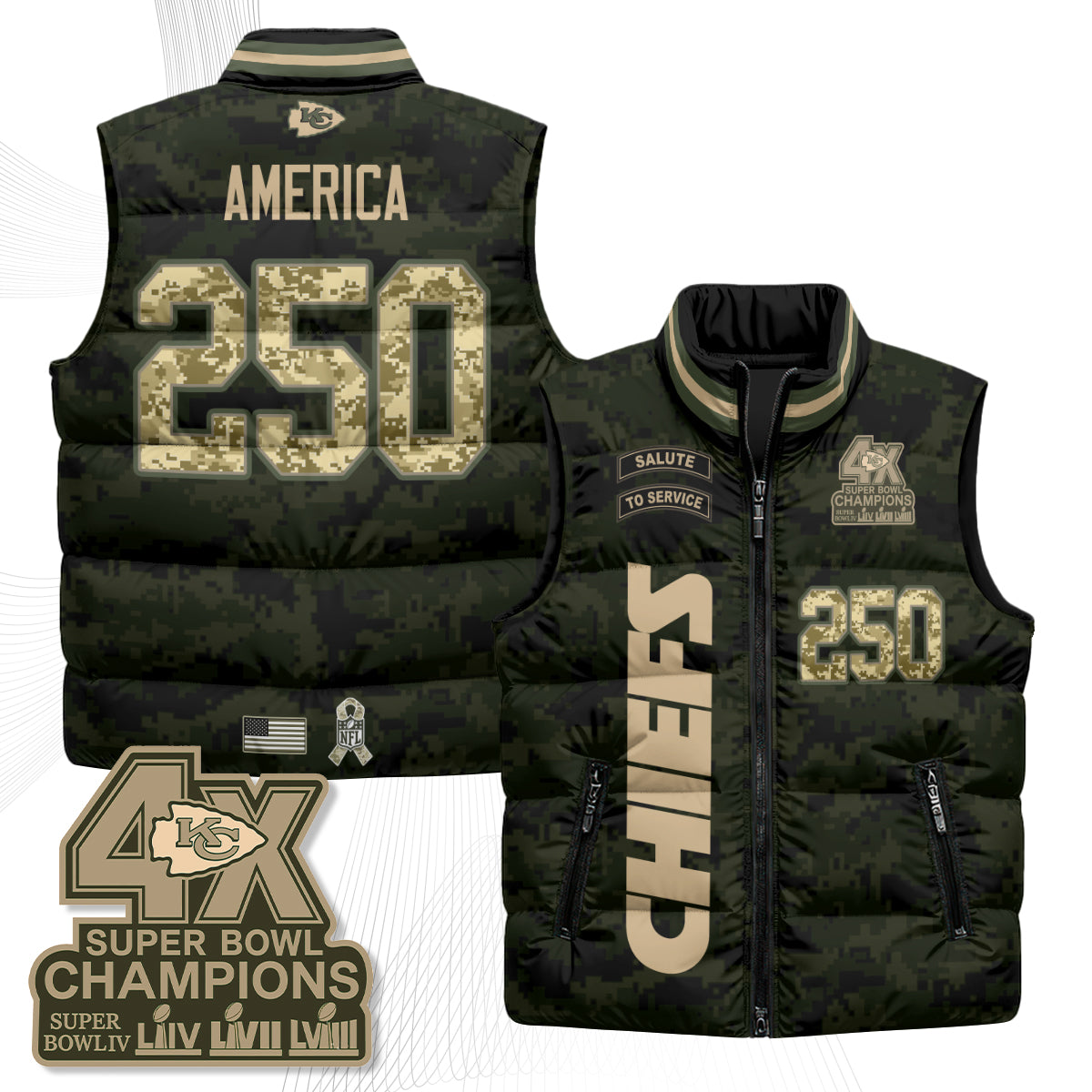 KC 2026 Salute to Service Puffer Vest - Printed