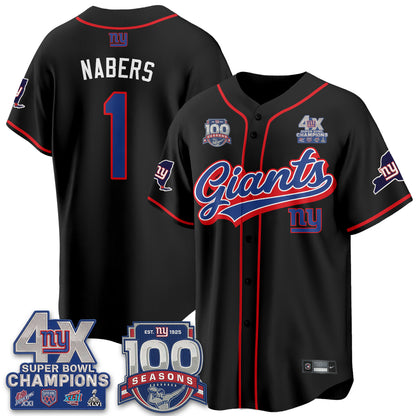 New York Giants 4X Champs & 100 Anniversary Vapor Baseball Jersey V2- Stitched