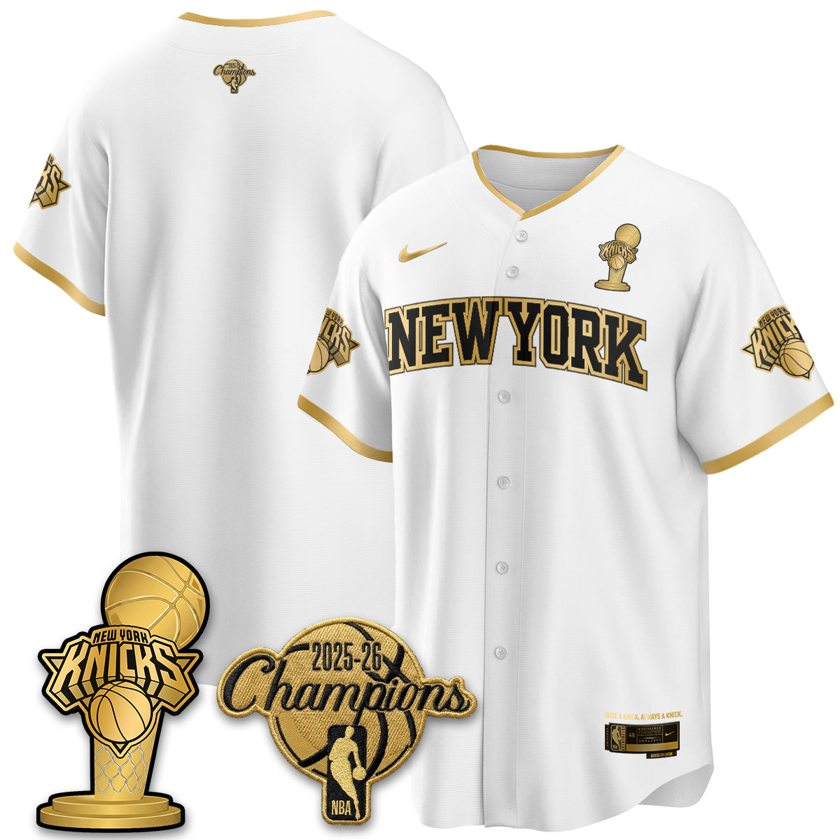 NYK 2026 NBA Champions Vapor Black Gold Jersey - Stitched