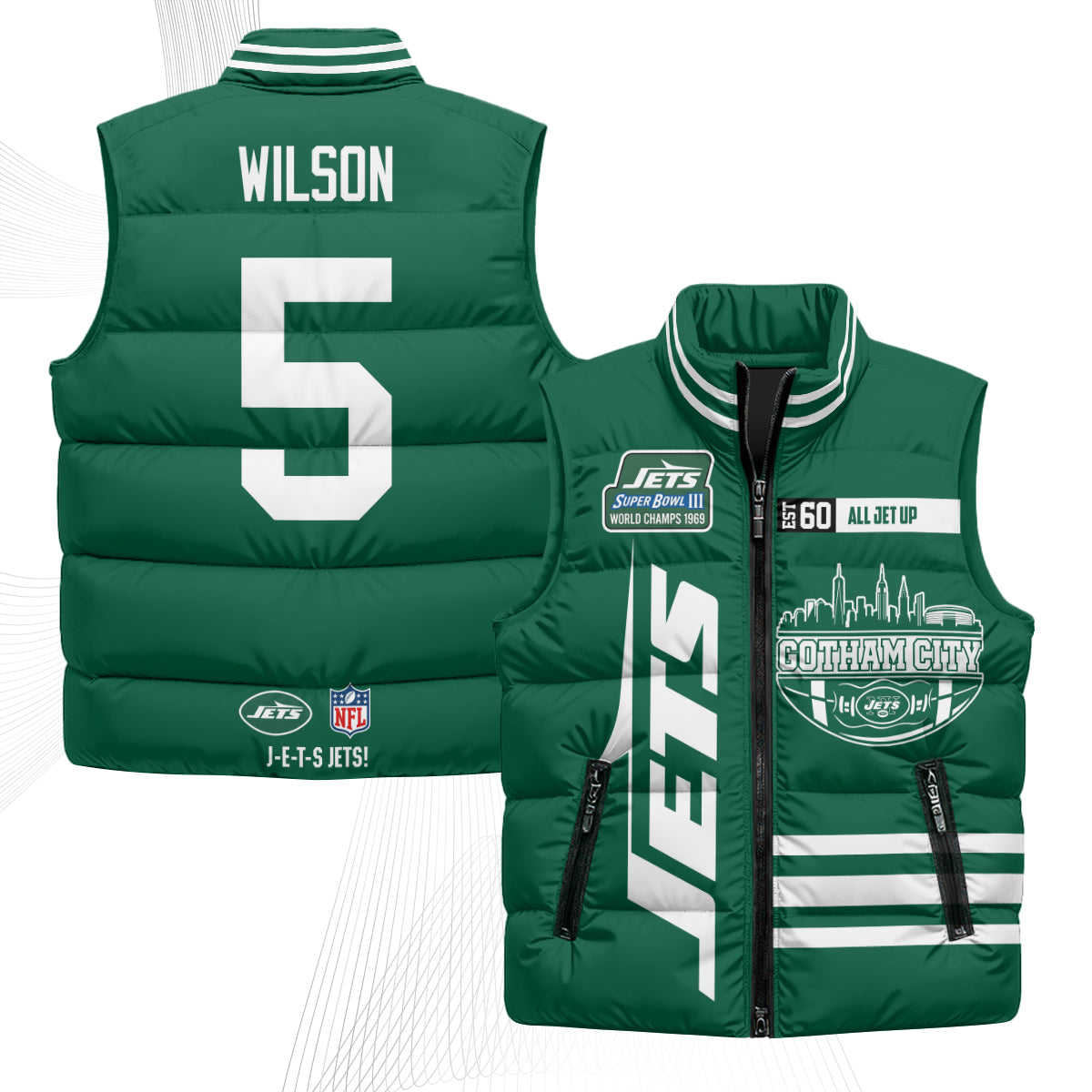 New York Jets Gotham City Puffer Vest - Printed