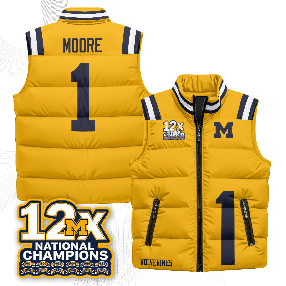 MICH 12X Champs Puffer Vest - Printed