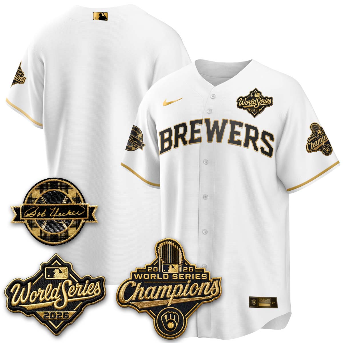 MIL 2026 WS Champions - Bob Uecker Patch Cream Jersey - Stitched (#24)