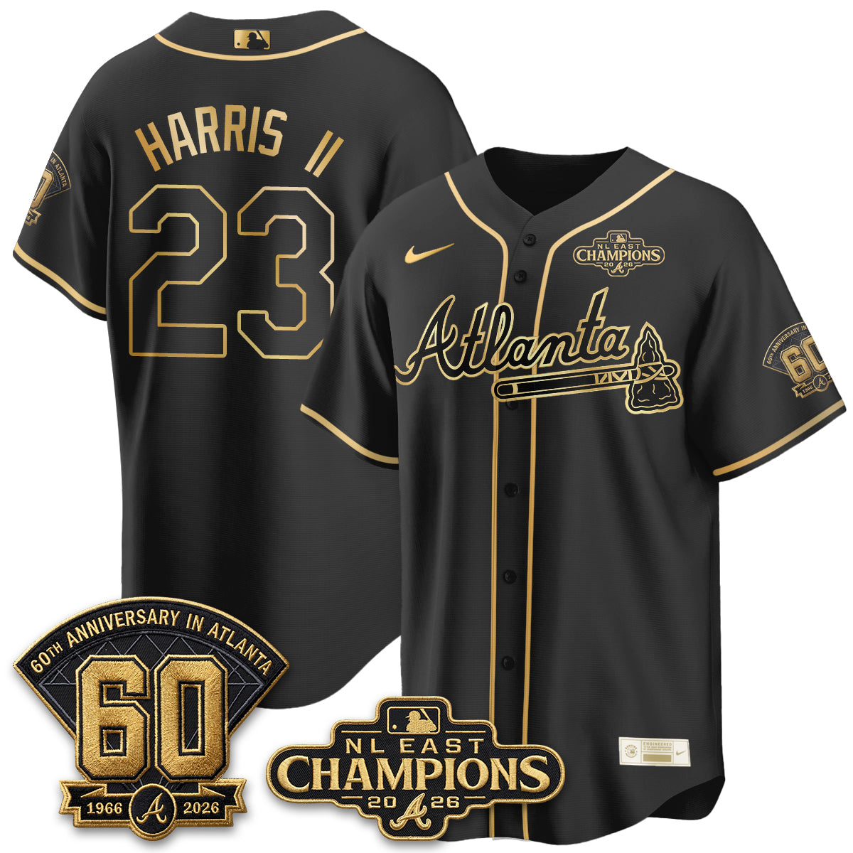 Atlanta Braves 2026 NL East Champs Gold Edition Vapor Jersey - Stitched