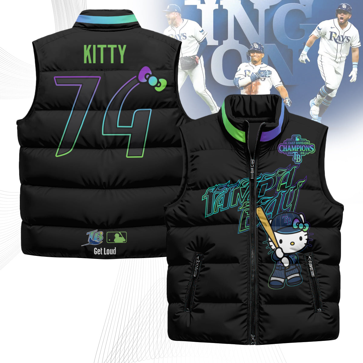 TB x Meow KT 2026 AL East Champs Puffer Vest - Printed