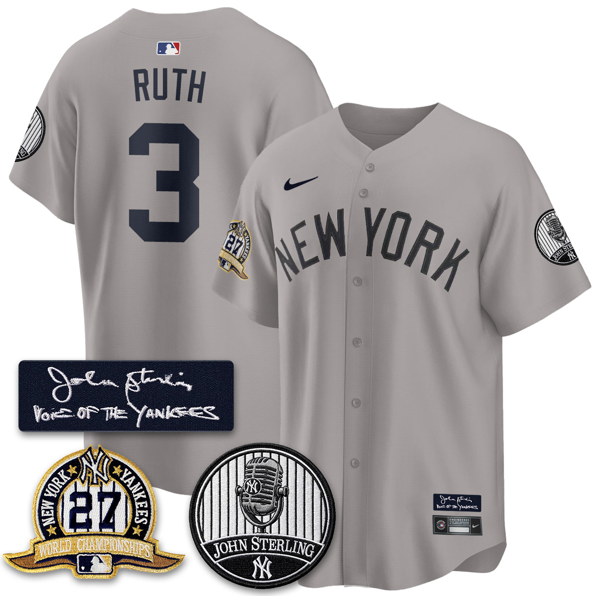 NYY John Sterling Tribute Patch Vapor Premier Limited Jersey - Stitched