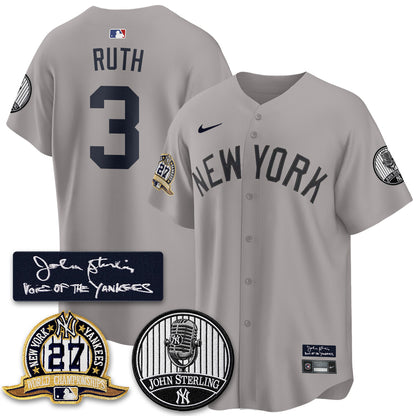 NYY John Sterling Tribute Patch Vapor Premier Limited Jersey - Stitched