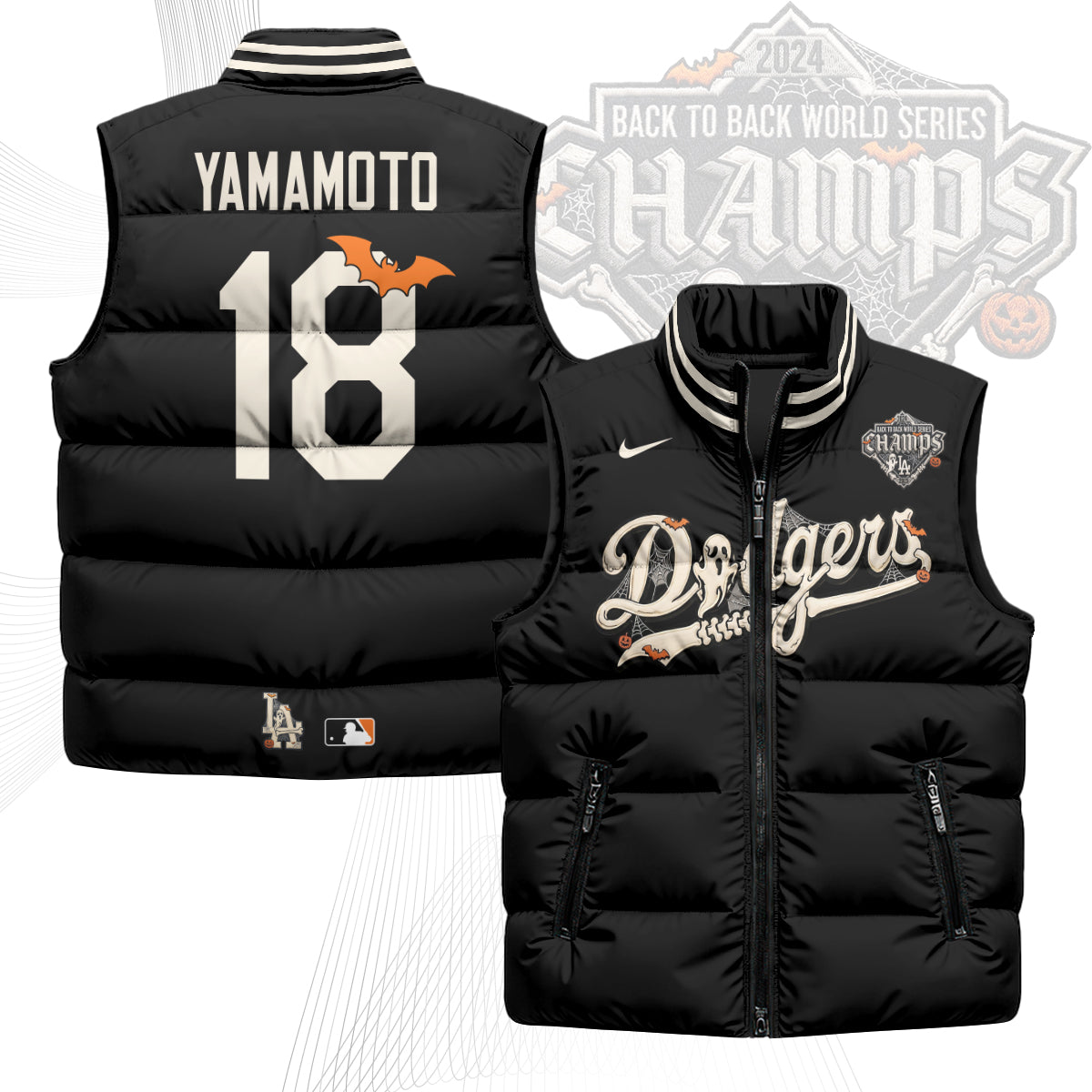 Los Angeles Dodgers Halloween 2026 Unisex Puffer Vest - Printed